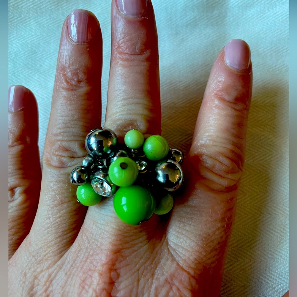 Super cool silver and green ring.